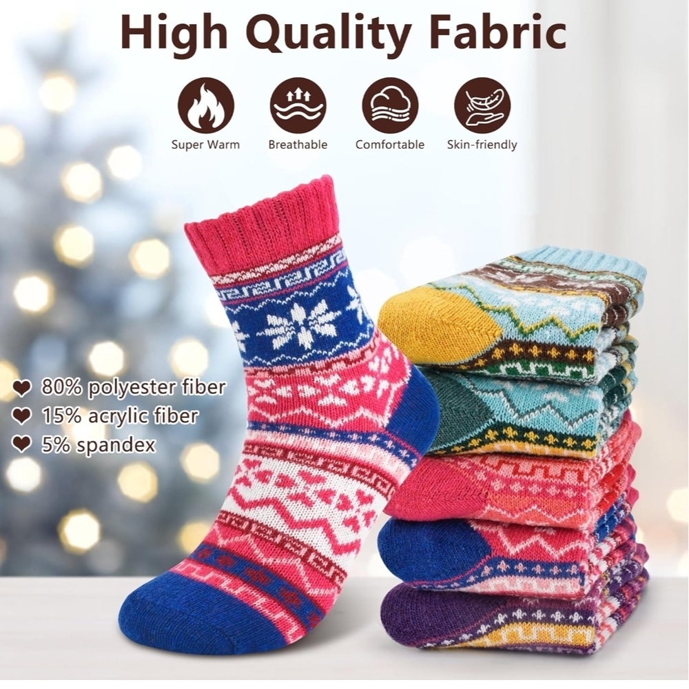 Vibrant Womens Wool-look Patterned Socks Set - Picture 4 of 10